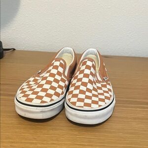 Vans Rust  and White Checkered Sneakers